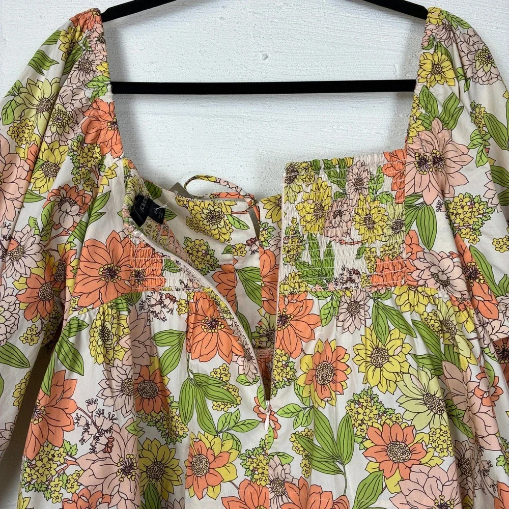 NEW J. Crew Womens Squareneck Tie Front Blouse Top in Zinnia Floral Size 24